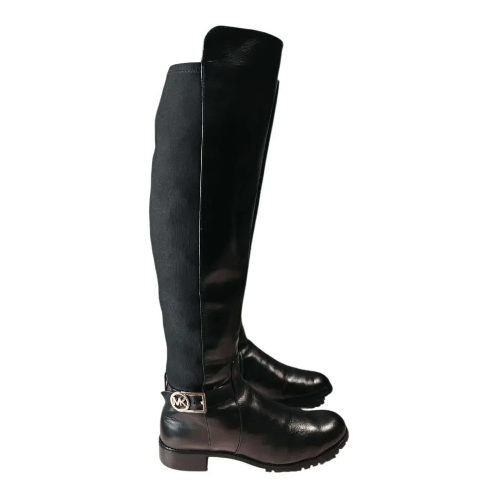 MICHAEL KORS Bryce Black Panel Leather Over The Knee Boot Size 8.5M
